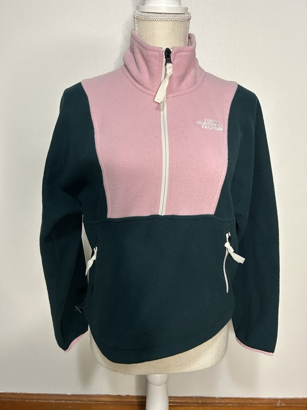 North Face Womens TKA Attitude 1/4 Zip Fleece Jacket Coat Green Pink Sz S
